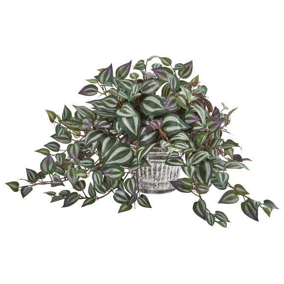 15 Wandering Jew Artificial Plant in Vintage Metal Hanging Planter - SKU #8611