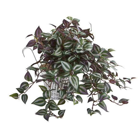 15 Wandering Jew Artificial Plant in Vintage Metal Hanging Planter - SKU #8611 - 1