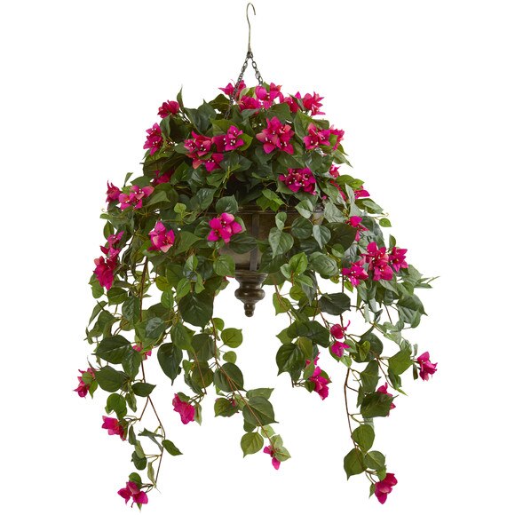 37 Bougainvillea Artificial Plant in Hanging Metal Bowl - SKU #8622-BU