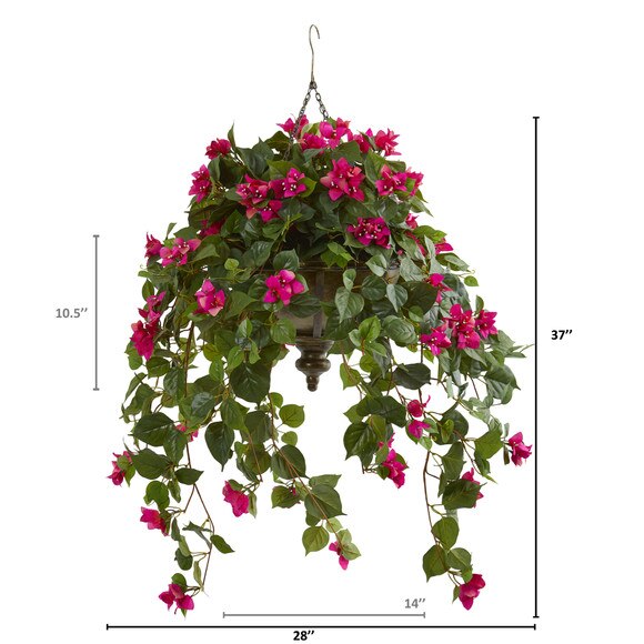 37 Bougainvillea Artificial Plant in Hanging Metal Bowl - SKU #8622-BU - 1