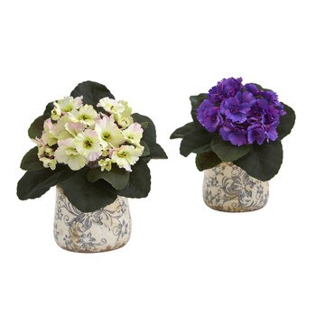 8 African Violet Artificial Plant in Floral Design Vase Set of 2 - SKU #8863-S2