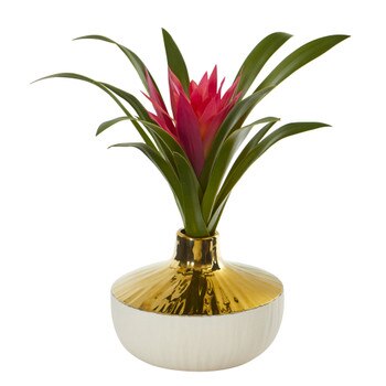 13 Ginger Artificial Plant in Gold and Cream Elegant Vase - SKU #8952