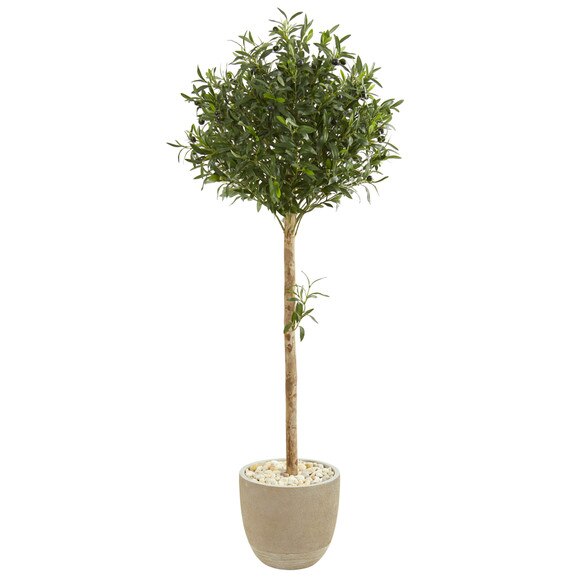 5 Olive Topiary Artificial Tree in Sand Stone Planter - SKU #9232