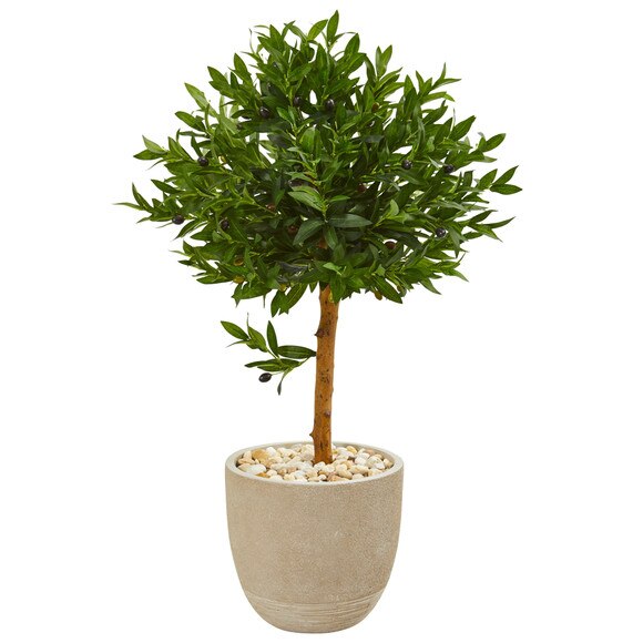 40 Olive Topiary Artificial Tree in Sand Stone Planter UV Resistant Indoor/Outdoor - SKU #9314