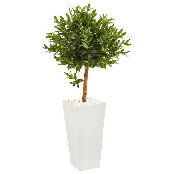 4 Olive Topiary Artificial Tree in White Planter UV Resistant Indoor/Outdoor - SKU #9316