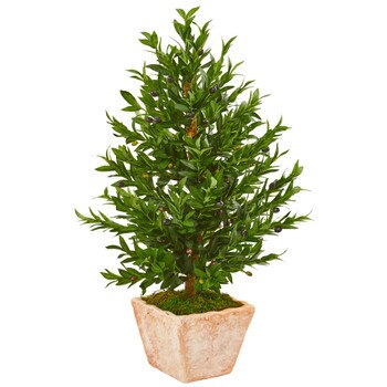 35 Olive Cone Topiary Artificial Tree in Terra Cotta Planter UV Resistant Indoor/Outdoor - SKU #9318