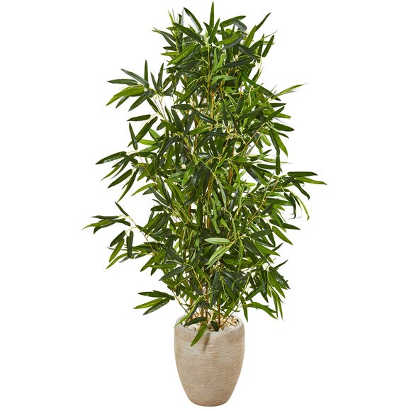5 Bamboo Artificial Tree in Sand Colored Planter Real Touch UV Resistant Indoor/Outdoor - SKU #9339