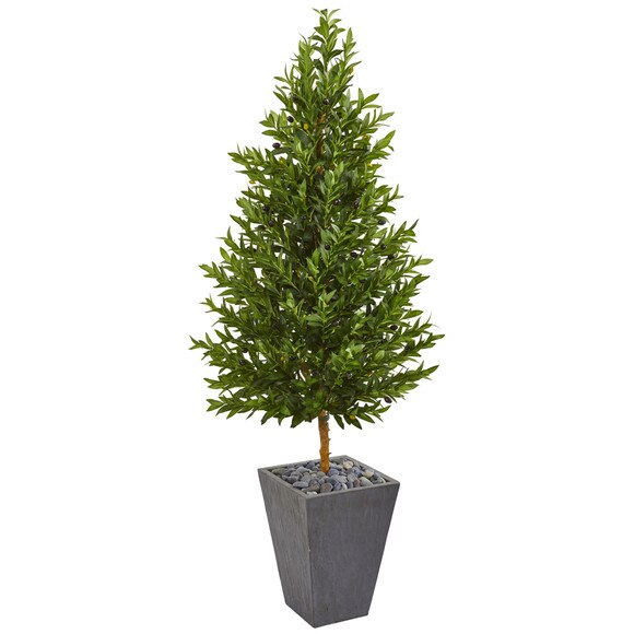 67 Olive Cone Topiary Artificial Tree in Slate Planter UV Resistant Indoor/Outdoor - SKU #9351