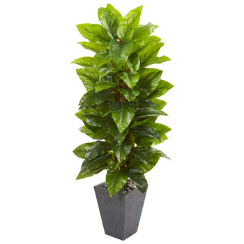 5 Large Leaf Philodendron Artificial Plant in Slate Planter Real Touch - SKU #9352