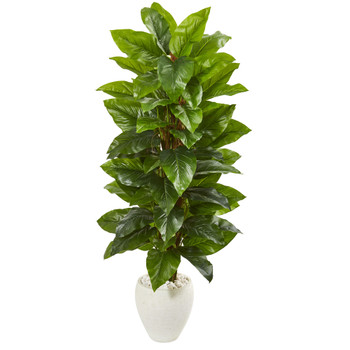 63 Large Leaf Philodendron Artificial Plant in White Planter Real Touch - SKU #9357