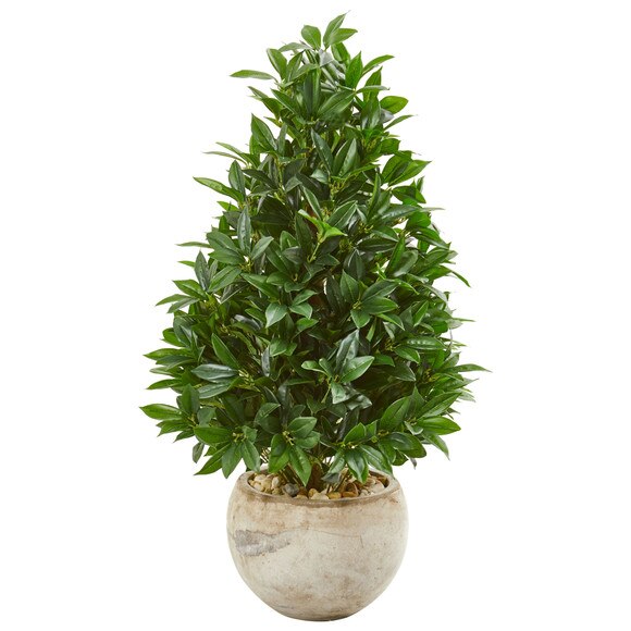 38 Bay Leaf Cone Topiary Artificial Tree in Bowl Planter UV Resistant Indoor/Outdoor - SKU #9362