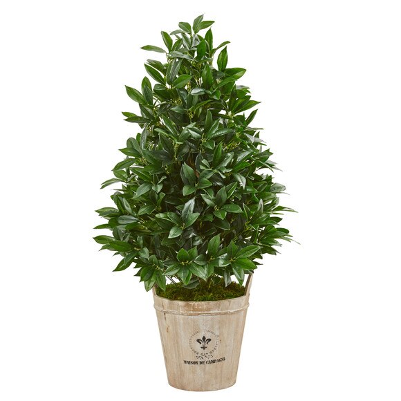 39 Bay Leaf Cone Topiary Artificial Tree in Farmhouse Planter - SKU #9363