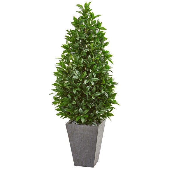 57 Bay Leaf Cone Topiary Tree in Slate Planter UV Resistant Indoor/Outdoor - SKU #9369