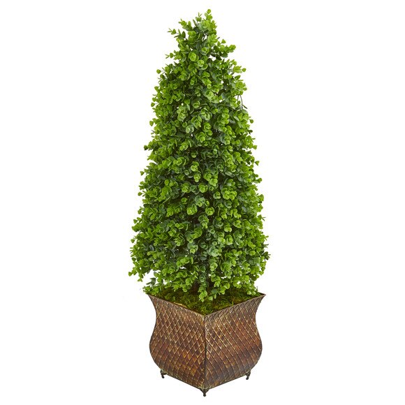 41 Eucalyptus Cone Topiary Artificial Tree in Metal Planter Indoor/Outdoor - SKU #9399
