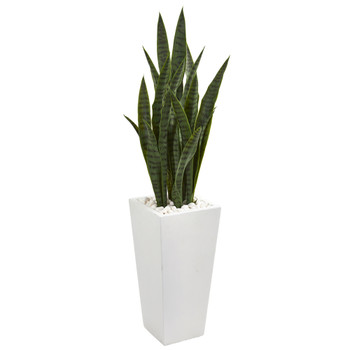 4 Sansevieria Artificial Plant in White Tower Planter - SKU #9639