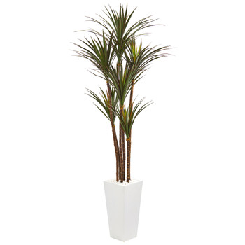 6.5 Giant Yucca Artificial Tree in White Planter UV Resistant - SKU #9647