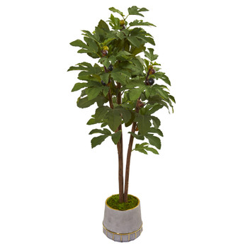 47 Fig Artificial Tree in Stoneware Vase with Gold Trimming - SKU #9688