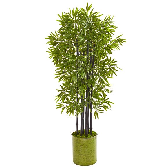 57 Bamboo Artificial Tree with Black Trunks in Green Planter UV Resistant Indoor/Outdoor - SKU #9724