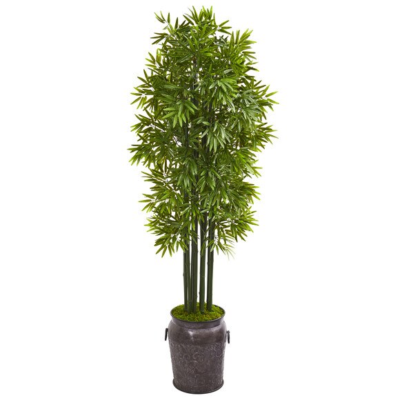 6 Bamboo Artificial Tree with Black Trunks in Planter UV Resistant Indoor/Outdoor - SKU #9726