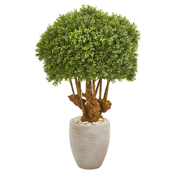 41 Boxwood Artificial Topiary Tree in Sandstone Planter Indoor/Outdoor - SKU #9730
