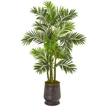 63 Areca Palm Artificial Tree in Ribbed Metal Planter - SKU #9803