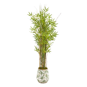 64 Grass Artificial Bamboo Plant in Floral Print Planter - SKU #9823
