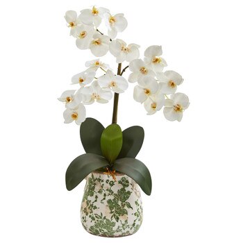 23 Triple Phalaenopsis Orchid Artificial Arrangement in Floral Vase - SKU #A1359
