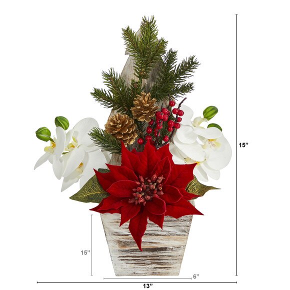 15 Poinsettia and Orchid Artificial Arrangement in Christmas Tree Vase - SKU #A1389 - 1
