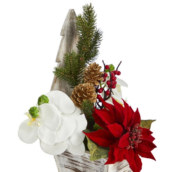 15 Poinsettia and Orchid Artificial Arrangement in Christmas Tree Vase - SKU #A1389 - 2