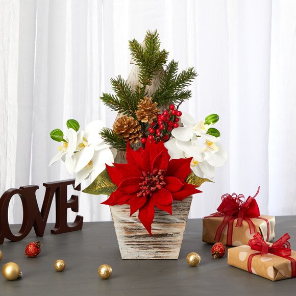15 Poinsettia and Orchid Artificial Arrangement in Christmas Tree Vase - SKU #A1389 - 3