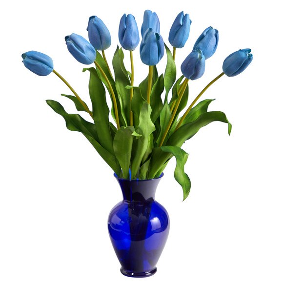 22 Dutch Tulip Artificial Arrangement in Blue Colored Vase - SKU #A1482-WH - 4