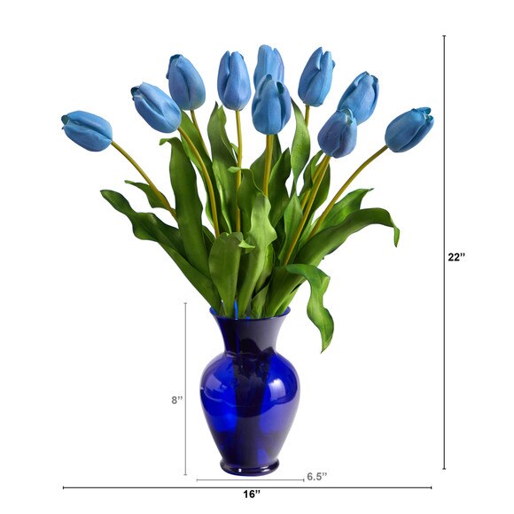 22 Dutch Tulip Artificial Arrangement in Blue Colored Vase - SKU #A1482-WH - 5