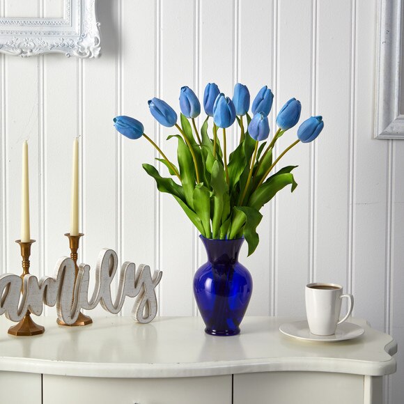 22 Dutch Tulip Artificial Arrangement in Blue Colored Vase - SKU #A1482-WH - 6