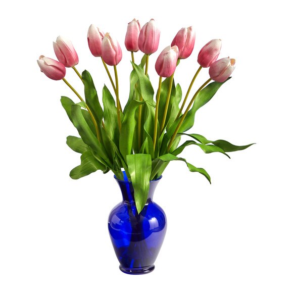 22 Dutch Tulip Artificial Arrangement in Blue Colored Vase - SKU #A1482-WH - 8