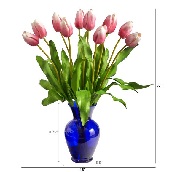 22 Dutch Tulip Artificial Arrangement in Blue Colored Vase - SKU #A1482-WH - 9