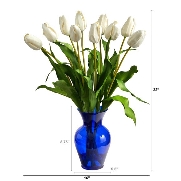 22 Dutch Tulip Artificial Arrangement in Blue Colored Vase - SKU #A1482-WH - 1