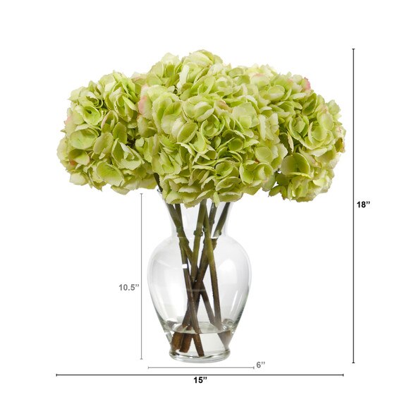 18 Hydrangea Artificial Arrangement in Glass Vase - SKU #A1488 - 1