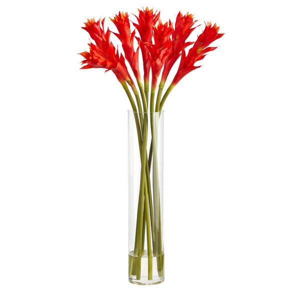 28 Star Bromeliad Artificial Arrangement in Cylinder Vase - SKU #A1498