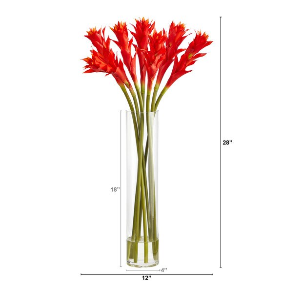 28 Star Bromeliad Artificial Arrangement in Cylinder Vase - SKU #A1498 - 1