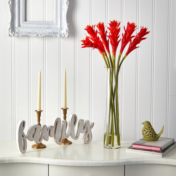 28 Star Bromeliad Artificial Arrangement in Cylinder Vase - SKU #A1498 - 2