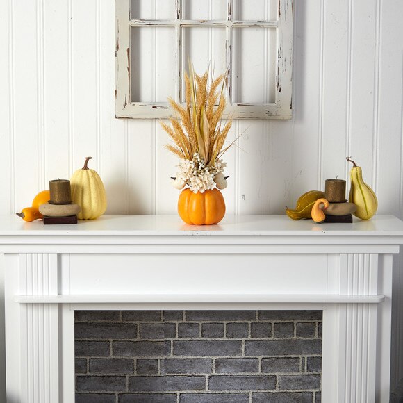 21 Autumn Dried Wheat and Pumpkin Artificial Fall Arrangement in Decorative Pumpkin Vase - SKU #A1776 - 3