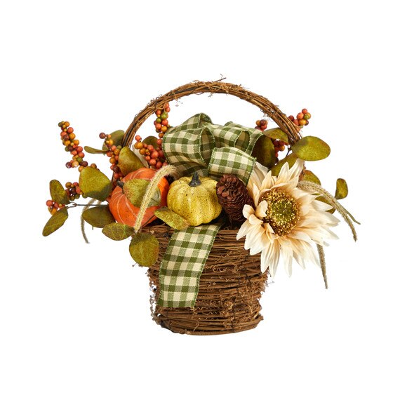 16 Fall Pumpkin Gourds and Berries Artificial Autumn Arrangement - SKU #A1777