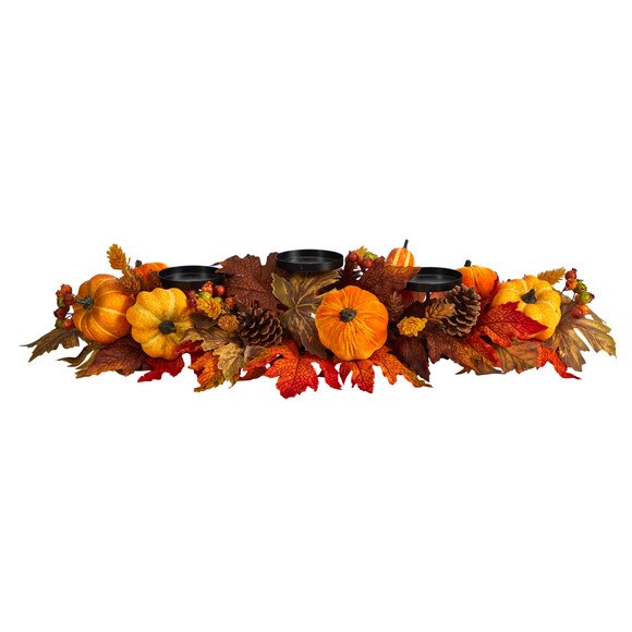36 Autumn Maple Leaves Pumpkin and Berries Fall Harvest Candelabrum Arrangement - SKU #A1784