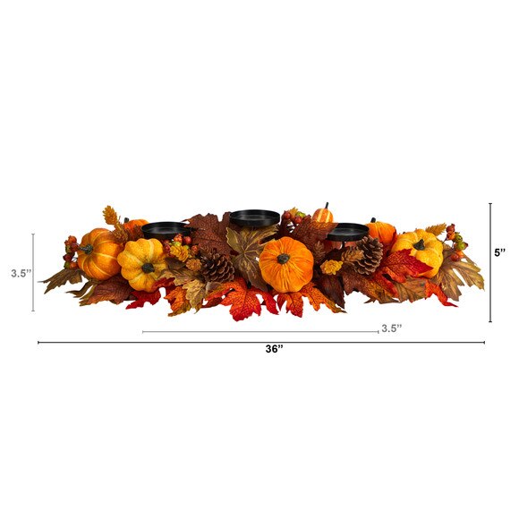 36 Autumn Maple Leaves Pumpkin and Berries Fall Harvest Candelabrum Arrangement - SKU #A1784 - 1