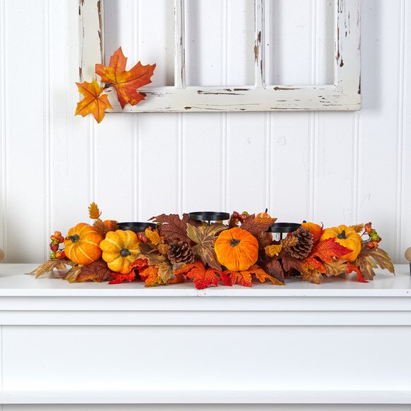36 Autumn Maple Leaves Pumpkin and Berries Fall Harvest Candelabrum Arrangement - SKU #A1784 - 3