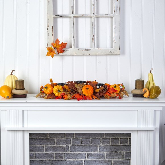 36 Autumn Maple Leaves Pumpkin and Berries Fall Harvest Candelabrum Arrangement - SKU #A1784 - 4