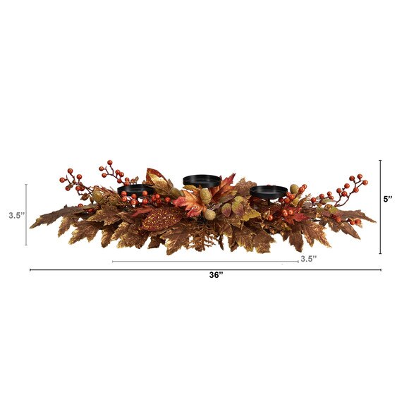 36 Autumn Maple Leaves and Berries Fall Harvest Candelabrum Arrangement - SKU #A1785 - 1