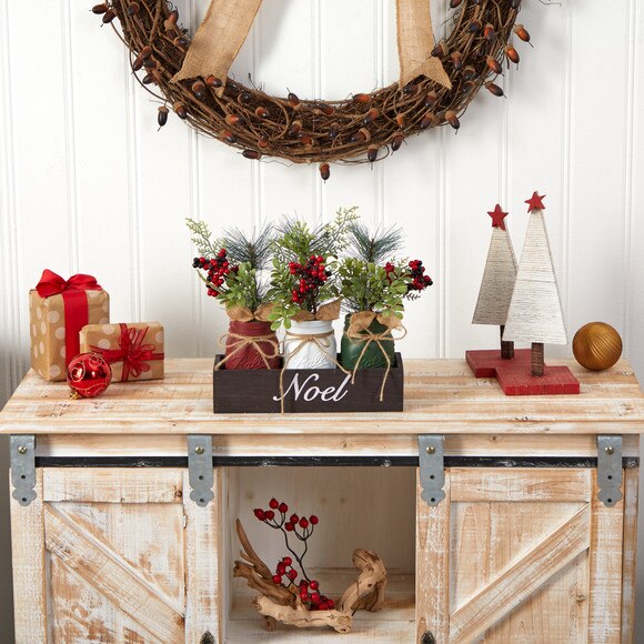12 Holiday Winter Pine and Berries Three Piece Mason Jar Noel Table Christmas Arrangement Dcor - SKU #A1842 - 4
