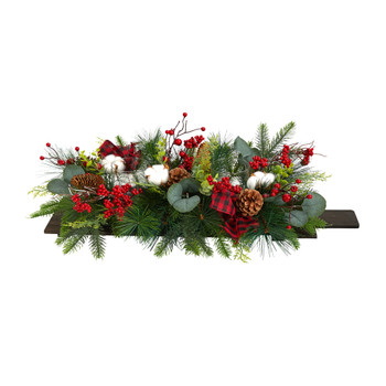 24 Holiday Berries Pinecones and Eucalyptus Cutting Board Wall Dcor or Table Arrangement - SKU #A1845