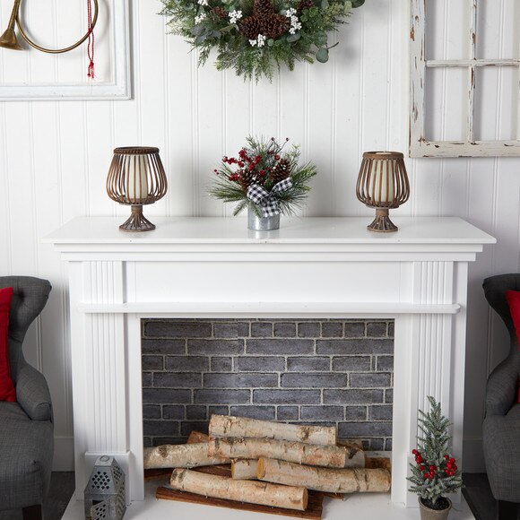 12 Frosted Pinecones and Berries Artificial Arrangement in Vase with Decorative Plaid Bow - SKU #A1851 - 3